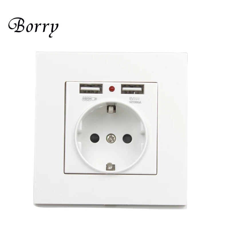 Настенная электронная розетка стандарта ЕС с двумя домашними usb-разъемами