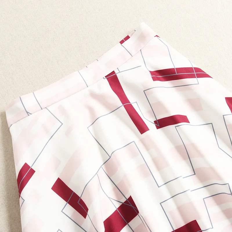 

Elegant Lady Casual Office Outfits Bow Neck Geometric Print Knit Top and Irregular Skirt Set 2020 Spring Women Skirt 2Piece Set