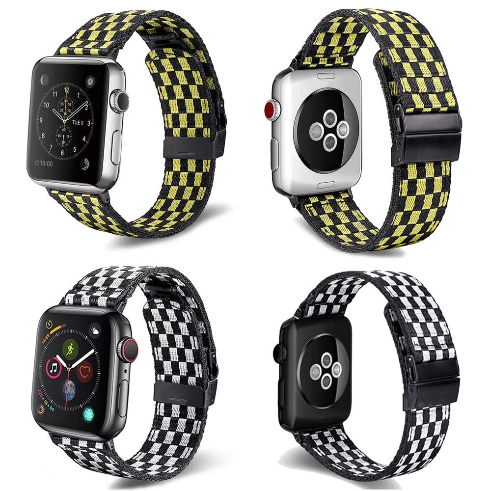 Ремешок нейлоновый для Apple Watch 6 черный белый желтый серия 5/4/3/2/1 40/44 мм 38/42