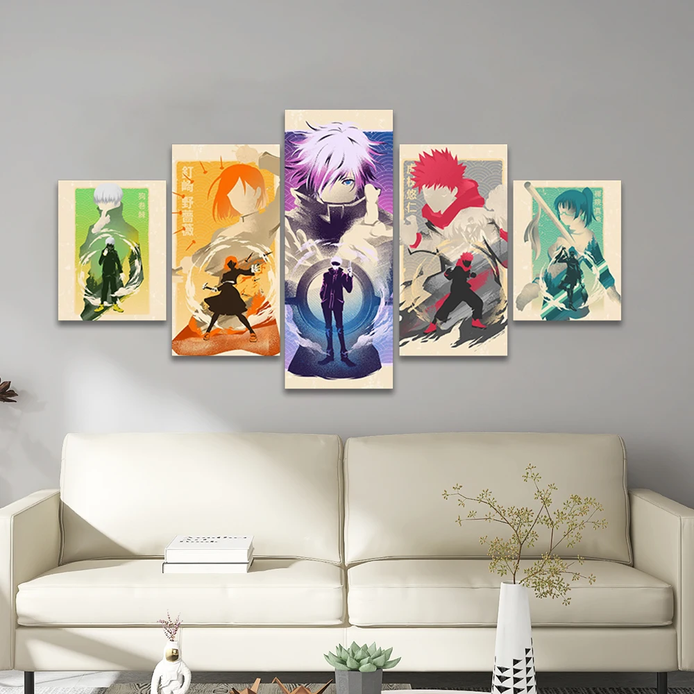 

Аниме Jujutsu кайсен 5 шт. плакат фотографии украшения дома Картины холст HD принты Wall Art Модульная картина Гостиная