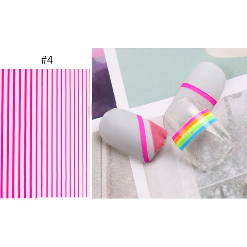 3D Fluorescent Nail Stickers Stripe Line Art Colorful Sticker Decals Tips Beauty Decorations | Красота и здоровье