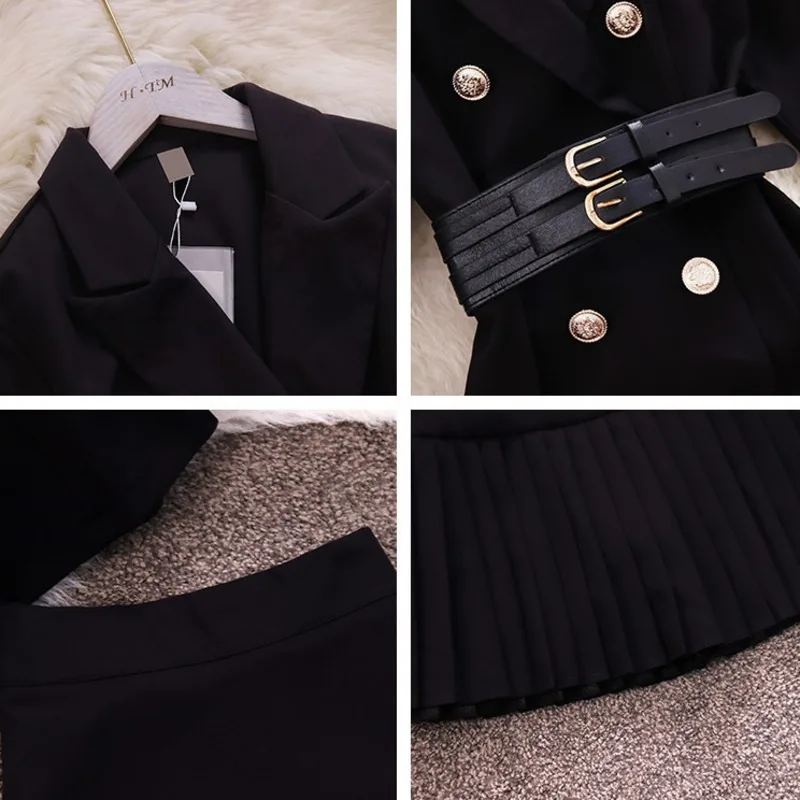 

2020 early autumn new OL temperament suit collar long-sleeved waist windbreaker jacket pleated skirt set High Street