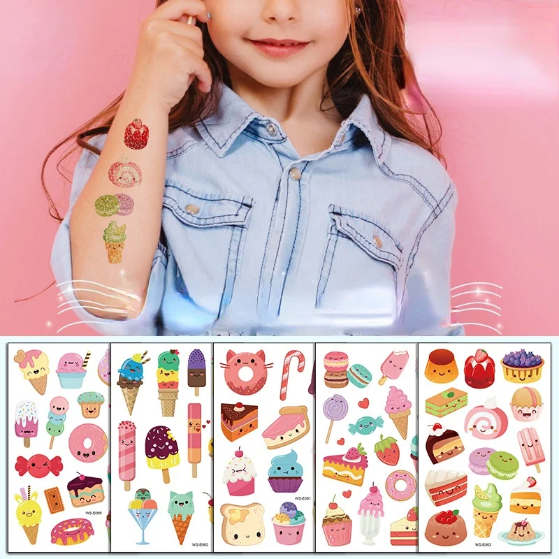 

Временные татуировки для мороженого для детей, 10 шт., милые летние татуировки, наклейки для девочек, украшения для дня рождения, товары, сувениры