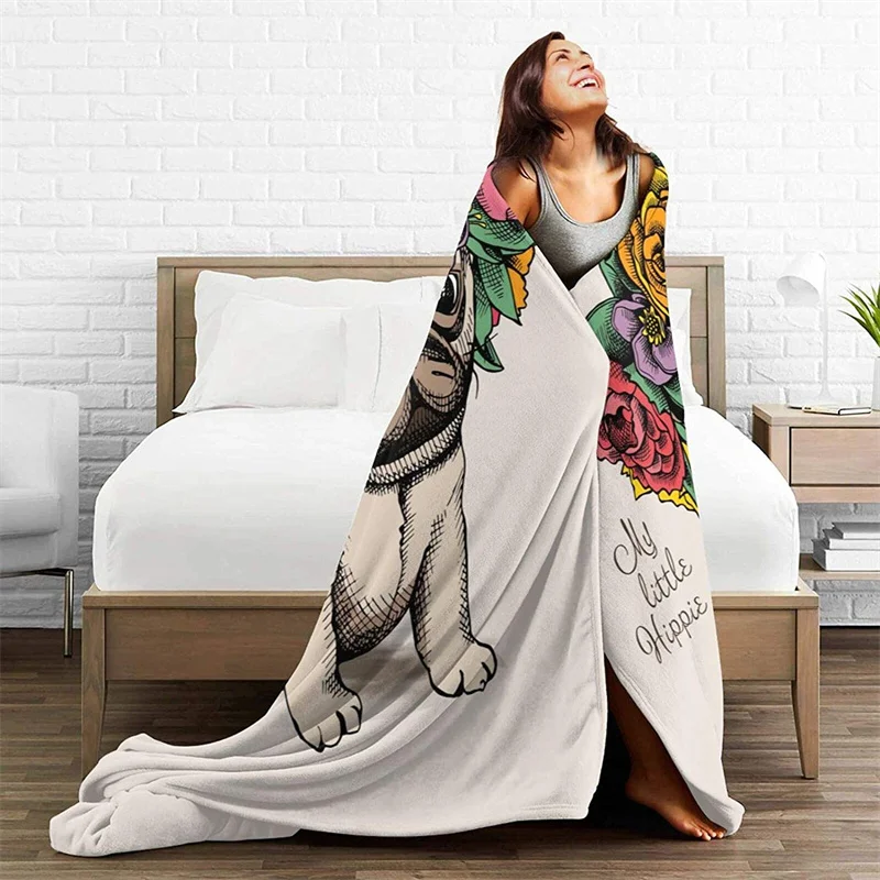 

Cute Pug Navajo Cubre Camara Green Throw Blanket 3D Print On Demand Sherpa Super Comfortable For Sofa Thin Quilt