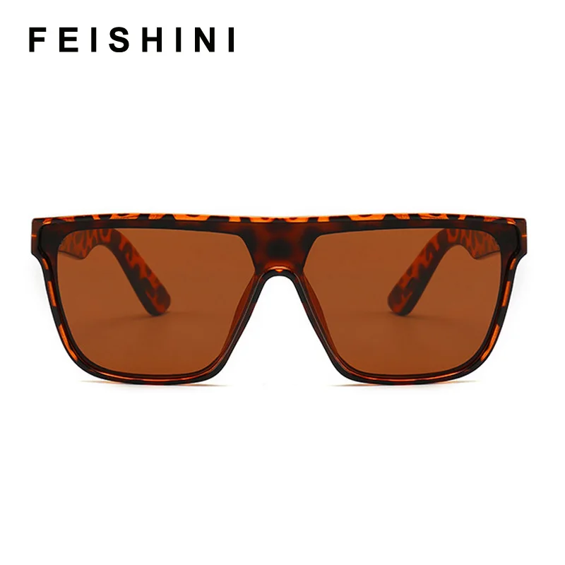 

FEISHINI 2020 Flat Top Sun glasses Oversize Goggles Mens Square Sunglasses Women Fashion Famous Brand Rivet Black Vintage Shades