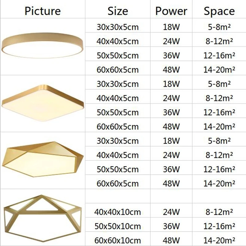 

Led Ceiling Lights for Living Room Ceiling Lamp Bedroom Modern Lighting Surface mounted Golden round square geometric light New