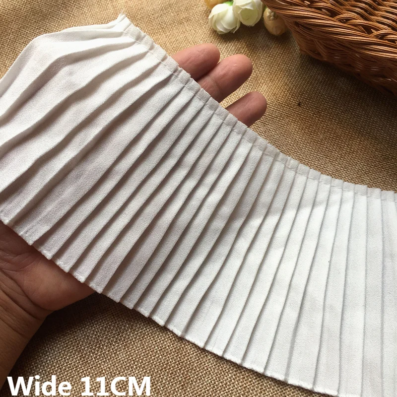 

11CM Wide White 3D Pleated Chiffon Fabric Lace Material Embroidered Fringe Ribbon Dress Curtains Home DIY Apparel Sewing Decor