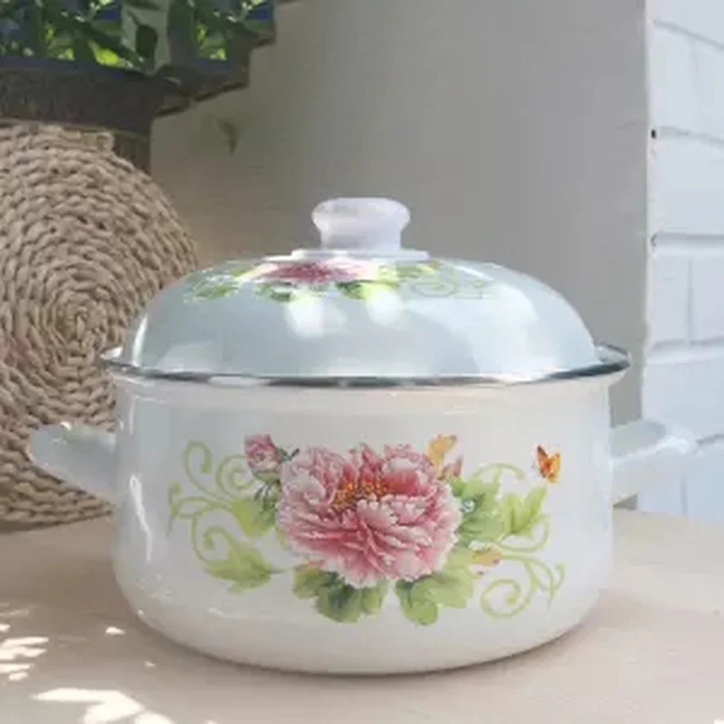 Эмалированная кастрюля для супа плоская 2-5 л толстая с крышкой приготовления