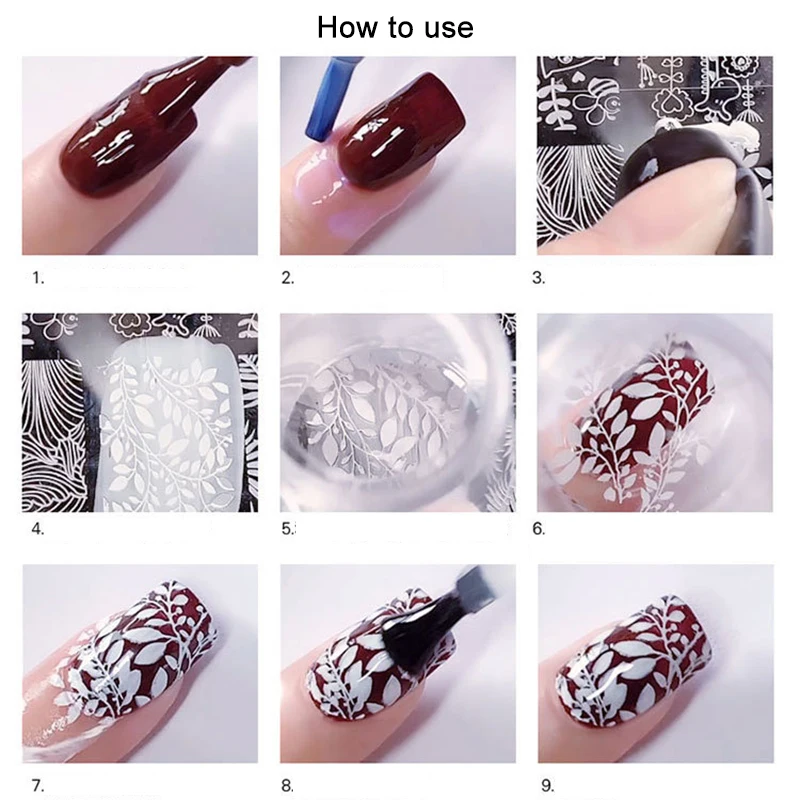 Пластина для стемпинга ногтей с изображением листьев прозрачный штамп