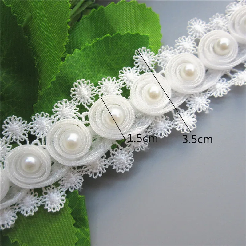 1 ярд белый двойной жемчуг розы цветы вышитые кружева отделка Лента для