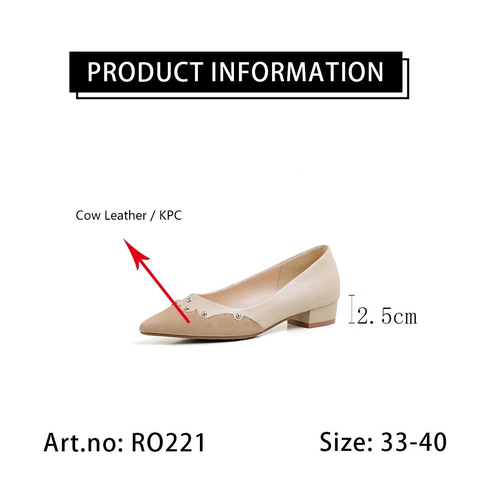 

RJN Brand Design Fashion Pumps High Quality Genuine Leather Rivet Low Heel Shoes Thick heel Womens Shoes Handmade Basic RO221