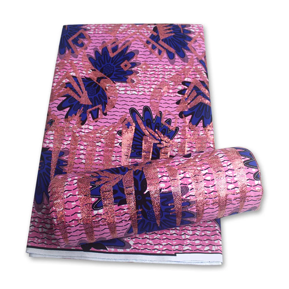 

Latest Sequins African Fabrics 100% Cotton Batiki Wax Prints Kitenge/Pagnes/Kikwembe Embroidered Sequins YXL-145