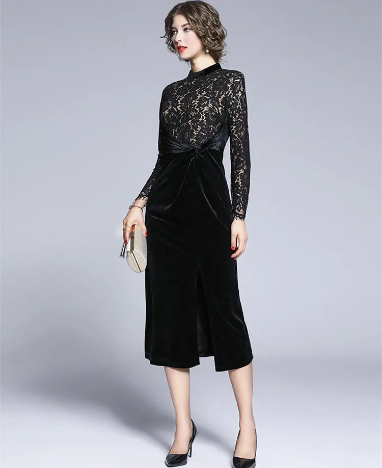 2019 Осень/Зима OL элегантное платье высокого качества с длинными рукавами