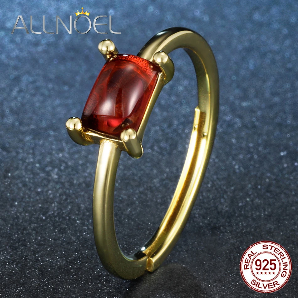 ALLNOEL 925 пробы серебро 100% Mozambic гранат камень кольца обручение подарок для женщин