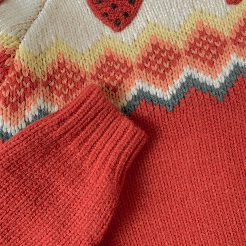 

Japanese Sweater Jumper Women Autumn Winter Lazy Loose Sweet Cute Handmade Crochet Strawberry Cherry Pullover O-Neck Long Sleeve