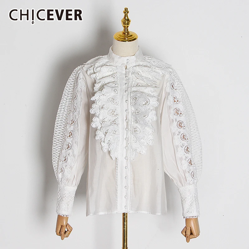 CHICEVER кружевная рубашка с оборками Топы женские длинным рукавом вышивка размера