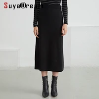 suyadream women wool skirt high waist warm plain knit high waisted a line long skirts 2021 autumn winter solid under dress black