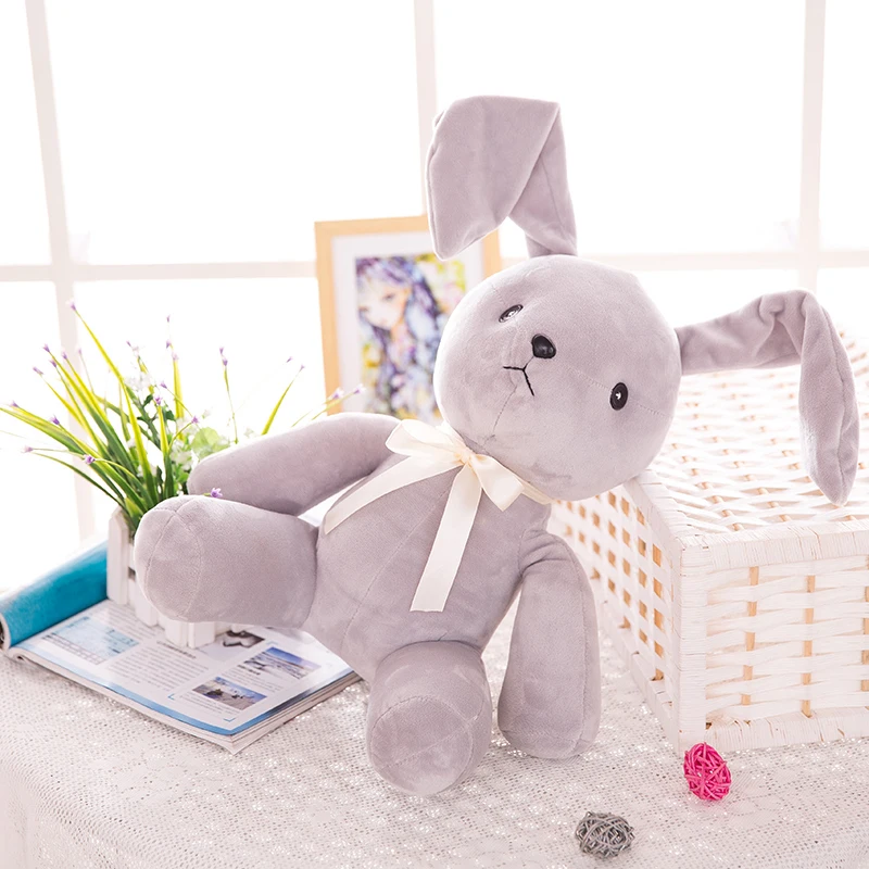 

12' Grey Cartoon Stuffed Rabbit with Bowtie Soft Adjustable Ears Rabbit Plush Doll Toy