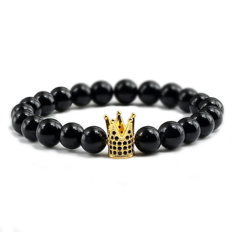 Браслет с бусинами 8 мм для мужчин и женщин натуральная кожа инкрустированная