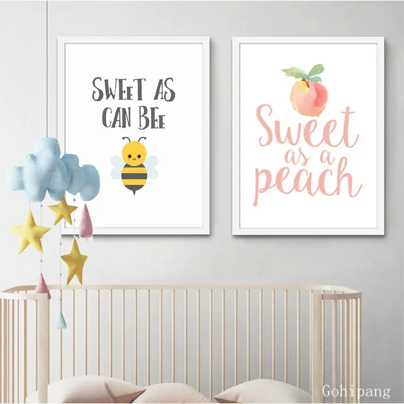 Плакаты и принты с надписью Сладкий как персик пчела украшение для вечеринки в
