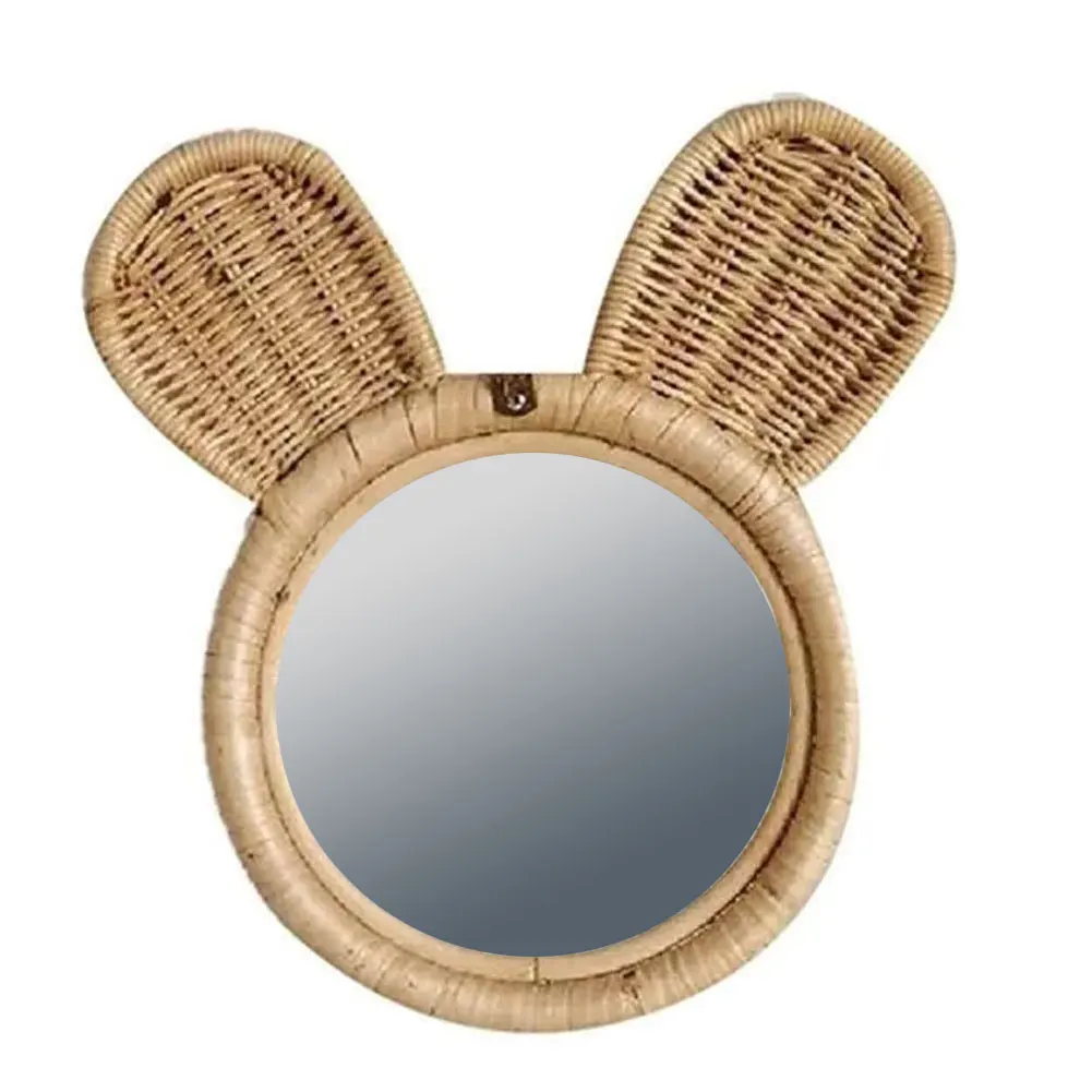 

Rattan Innovative Art Decoration Round Makeup Mirror Dressing Bathroom Wall Hang Rabbit Home Decoration Bedroom Wall Mirror