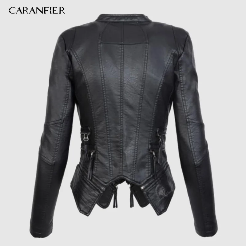 Куртка CARANFIER женская из искусственной кожи короткая приталенная черная