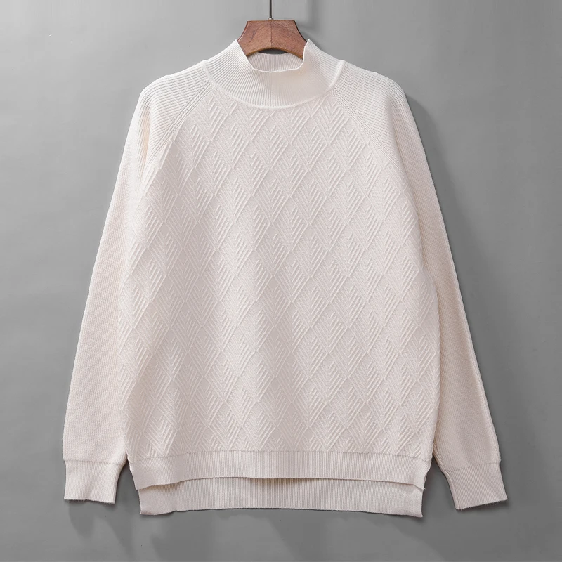 

Свитер Женский свободного покроя, повседневный вязаный пуловер с воротником-хомутом и длинными рукавами, однотонный базовый джемпер в Коре...