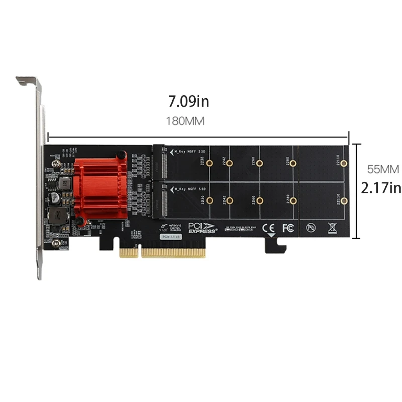 PCIe 3.1 x8 ASM1812 to 2 port M.2 SSD Adapter Expansion Card Dual M-key to Pci-e Converter for NVME 2230-22110 SSD