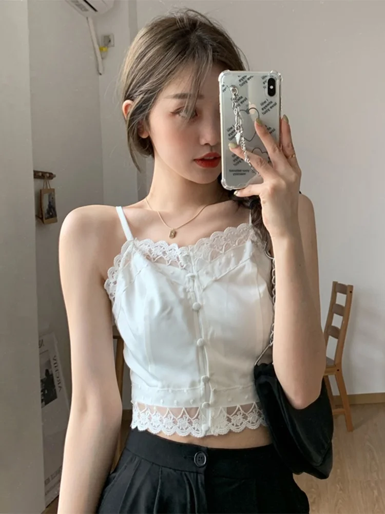 Белый кружевной жилет на бретелях для девушек Женский костюм с нижней курткой