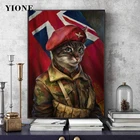 Настенная картина в стиле ретро, британский солдат, кошка, холст, абстрактная животная голова, военный котенок с флагом, плакат, печать картины для комнаты