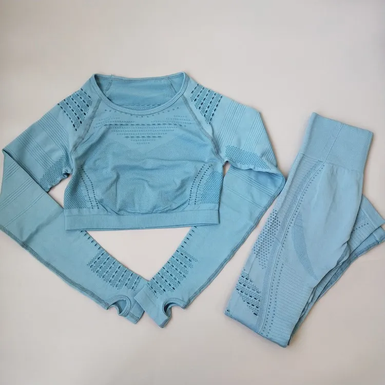 Комплект для йоги открытые бесшовные леггинсы с длинным рукавом + длинные штаны