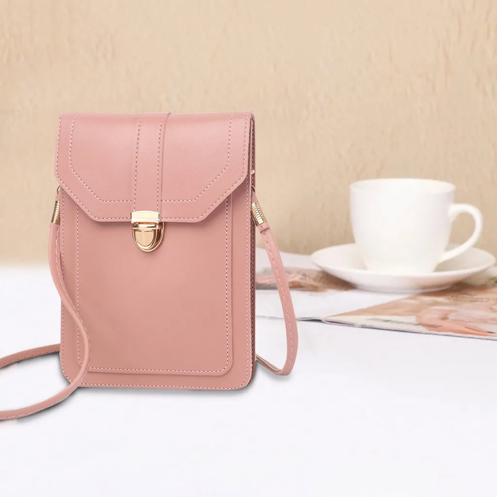 

Women Transparent Touching Screen Mobile Phone Bag Mini Messenger Bags Lady Handbag And Purses Small Phone Bag Leather Bag
