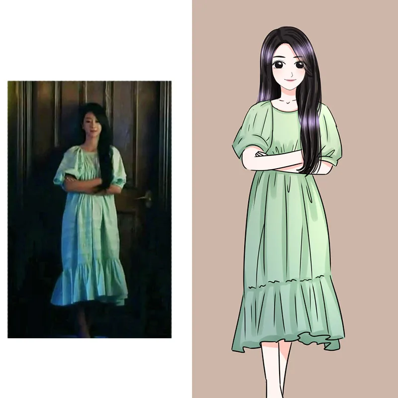 

Платье женское в Корейском стиле, повседневное длинное вечернее платье мятно-зеленого цвета с оборками, звездный стиль, лето 2020