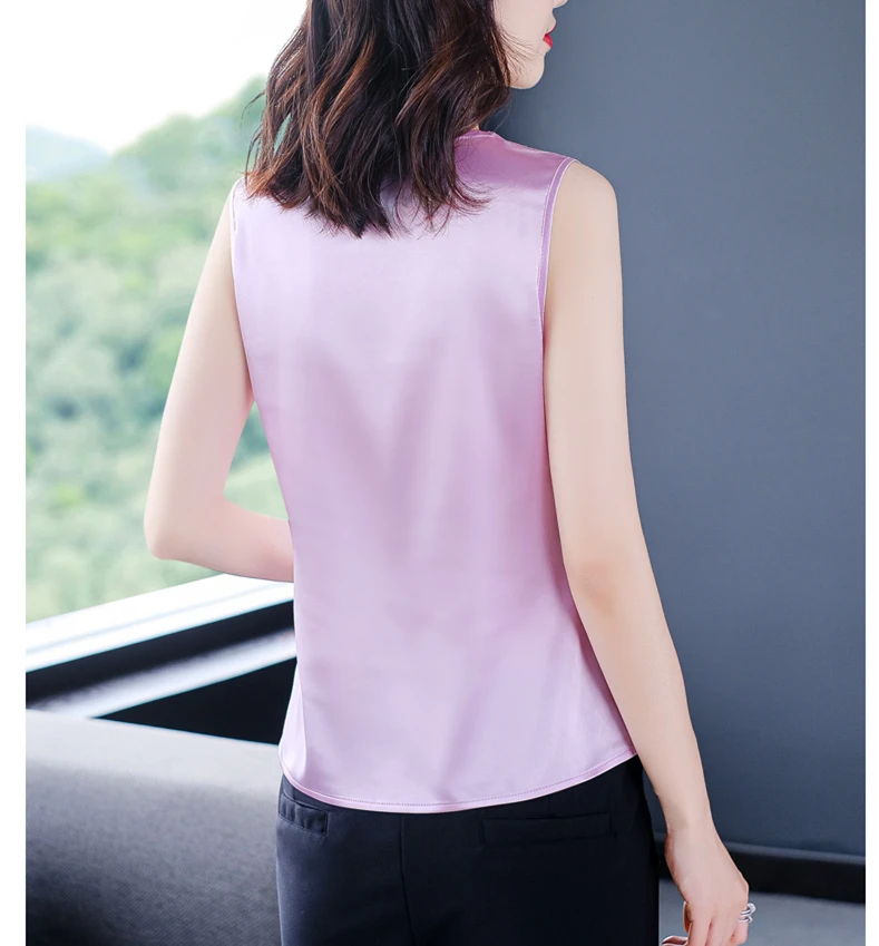 

Summer Korean Fashion Silk Tank Top Women Satin Office Lady Tank Top Lace Solid Plus Size XXXL/5XL Pink Clothing for Women