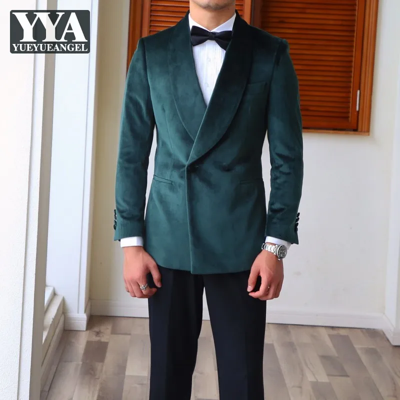 

Деловой, банкетный зеленый бархатный блейзер, мужские элегантные костюмы, топы, Официальный Свадебный костюм, пиджак, тонкий, с разрезом, ви...