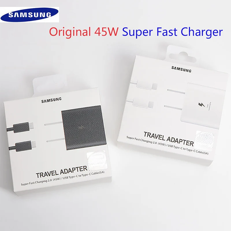 

Original Samsung 45W Super Adaptive Fast Charger EP-TA845 For GALAXY Note 10 Plus 5G S20+ S20Ultra 5A Dual Type C USB Data Cable