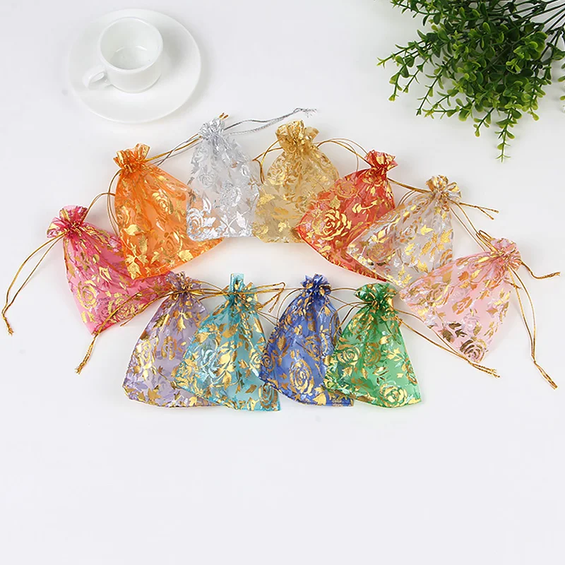 100Pcs Portable Organza Bags For Candy Chocolate Gift Storage Drawstring Pouches Wedding Jewelry Packaging 7*9Cm/9X12Cm | Дом и сад