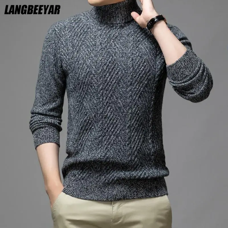

Wool 100% Top Grade Thick New Fashion Designer Turtleneck Brand Knit Pullover Mens Sweater Winter Casual Jumper Men Clothing