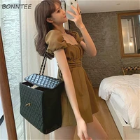 rompers women ulzzang square collar sexy high waist vintage summer pleated womens clothing stretch basic party mujer playsuits