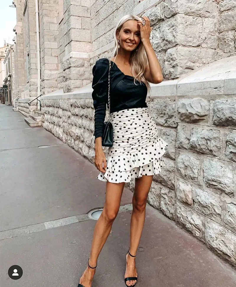 Юбка в горошек с завышенной талией женская летняя юбка стиле ампир Женская