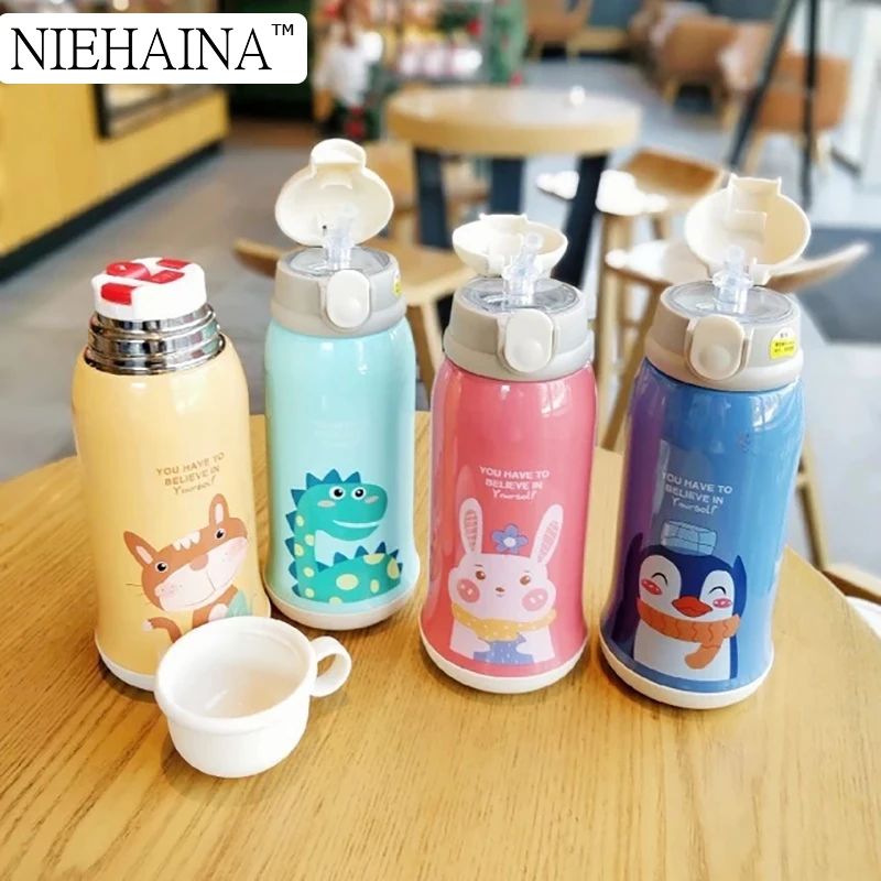 Цена Детские Мультяшные питьевые бутылки, двухслойный термос из нержавеющей стали, Детские Изолированные чашки, портативные домашние Sc