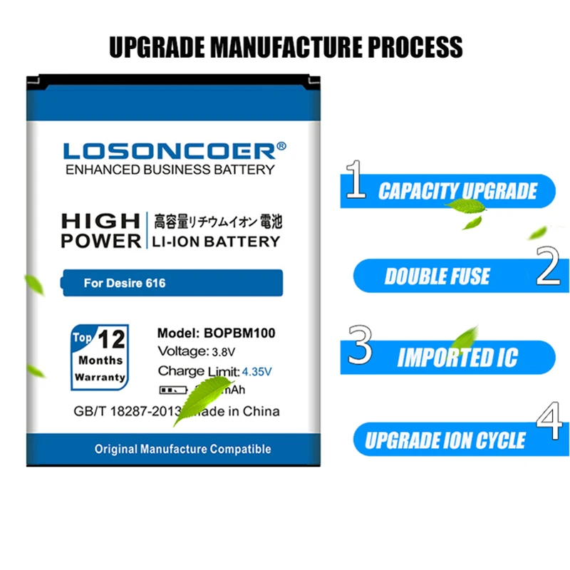 Литий ионный полимерный аккумулятор LOSONCOER 3900 мАч BOPBM100 для HTC Desire 616 D616w v3 D616H d616d|battery