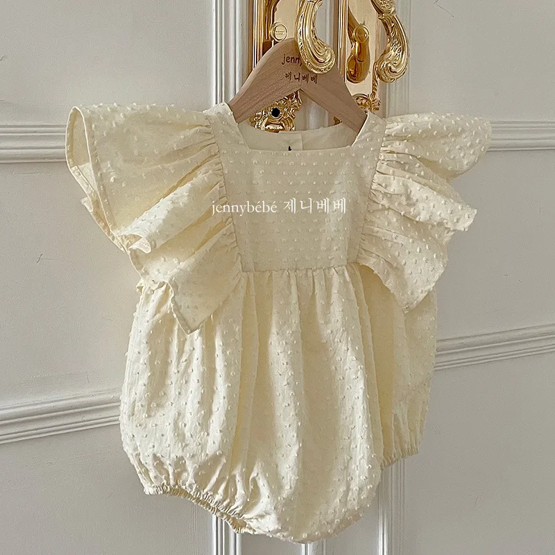 

2021 Summer Korean Children's Wear Little Flying Sleeve Infant Solid Color Jumpsuit Girls Romper