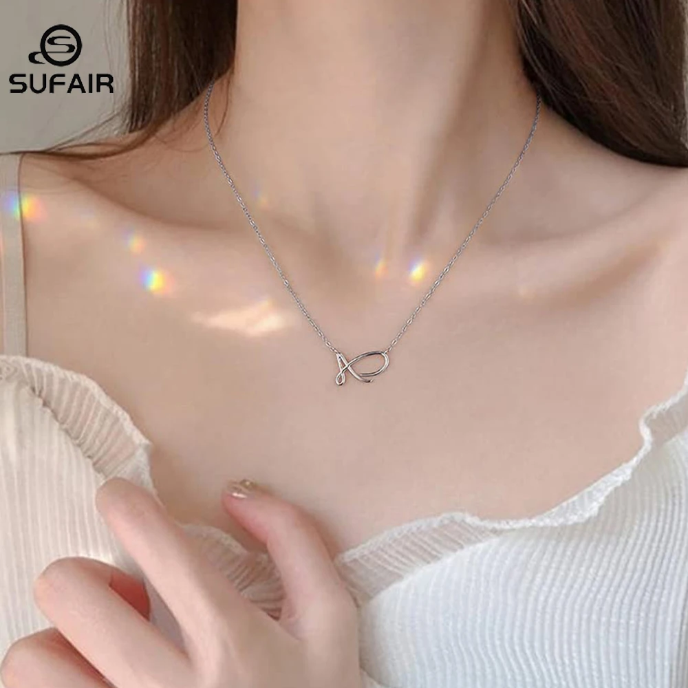 

Sufair S925 Sterling Silver Cursive Initial Necklace for Women Filled Tiny Alphabet Initial Pendant Teen Girl Kids Jewelry Gift