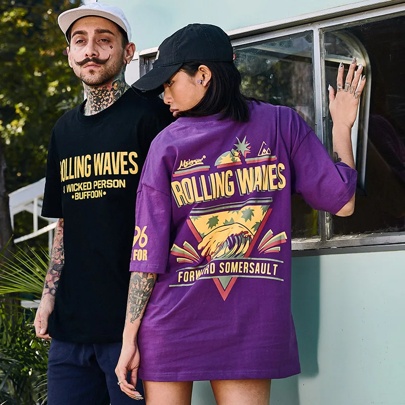 Фиолетовая футболка в стиле хип-хоп Мужская с рисунком ананаса 100 хлопок