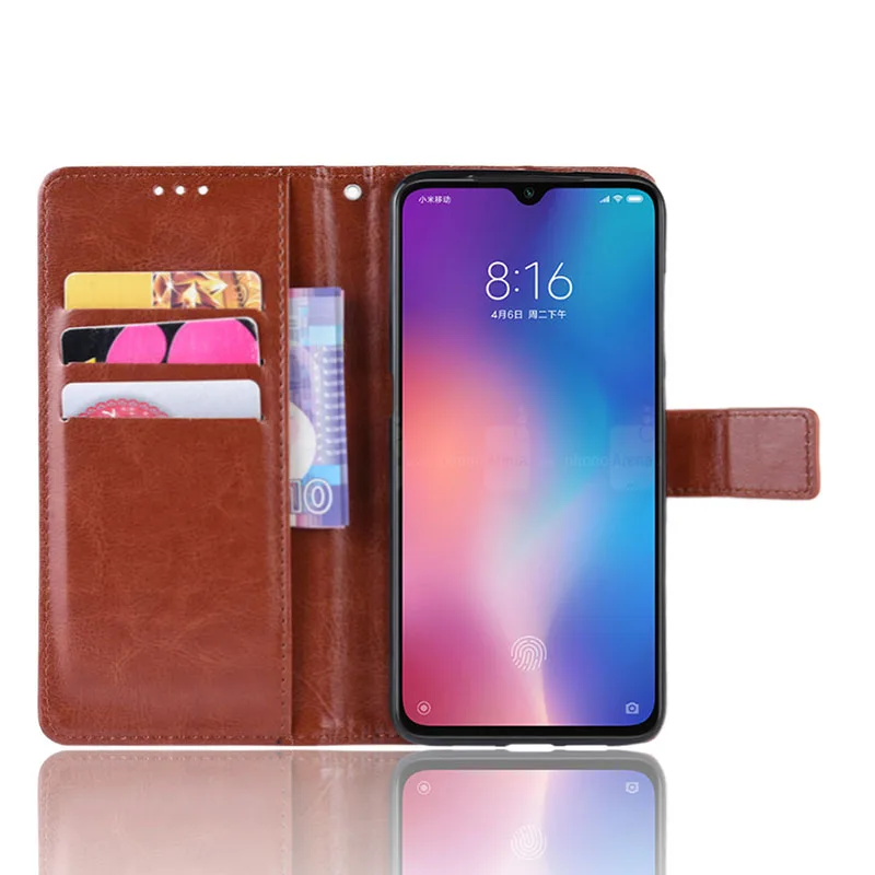 Leather case Phone Accessories Phone Flip Case for mi 8 9 Mobile Cover Anti-fall Card Kickstand