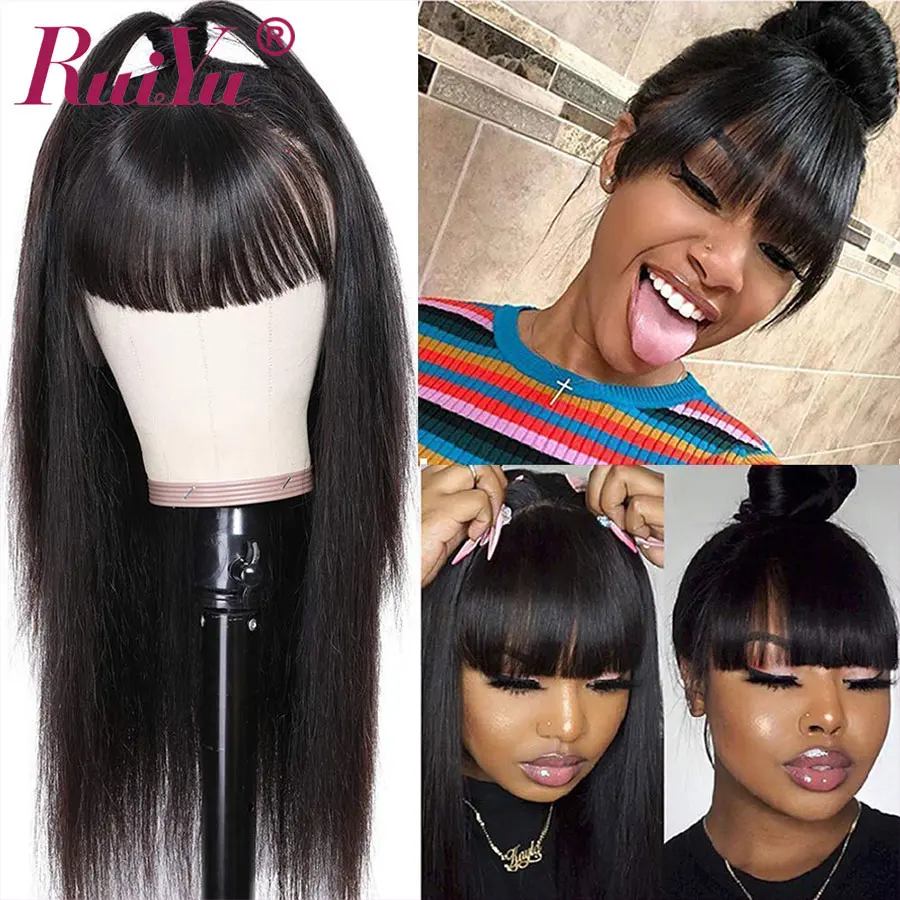 Парики из человеческих волос для женщин прямые парики с челкой средняя часть