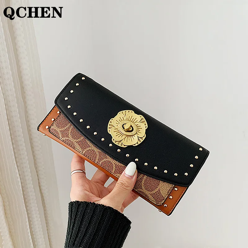 

Women's Long Wallet Lock Buckle European Style new Camellia Wallet Explosive Tri-fold Rivet Wallet Multi-card Card Holder 867