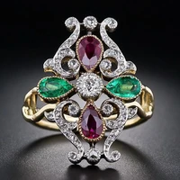 ustar vintage retro hollow flower gold rings for women shiny colors cubic zirconia carving finger rings female jewelry anel