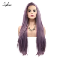 sylvia purple synthetic lace front wigs long silky straight side part heat resistant fiber hair for women